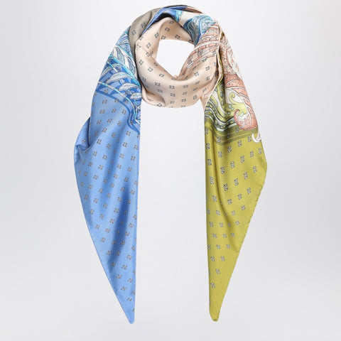 Ferragamo Ferragamo Green/blue silk scarf with Madras print