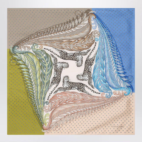 Ferragamo Ferragamo Green/blue silk scarf with Madras print