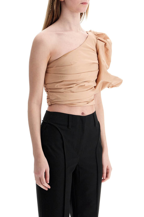 Pinko Pinko asymmetrical one-shoulder taffeta top in cameo pink