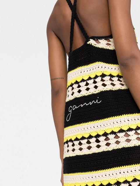 Ganni Ganni striped open-knit minidress