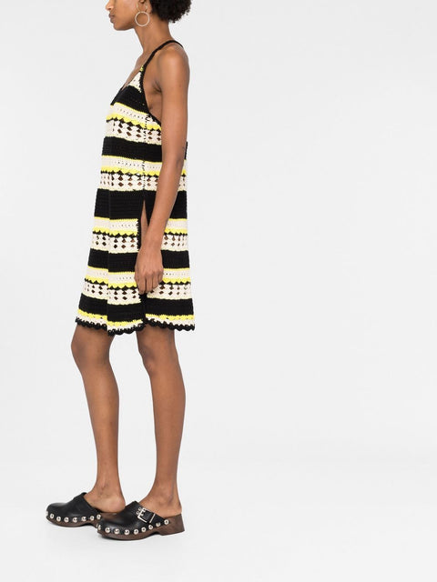 Ganni Ganni striped open-knit minidress