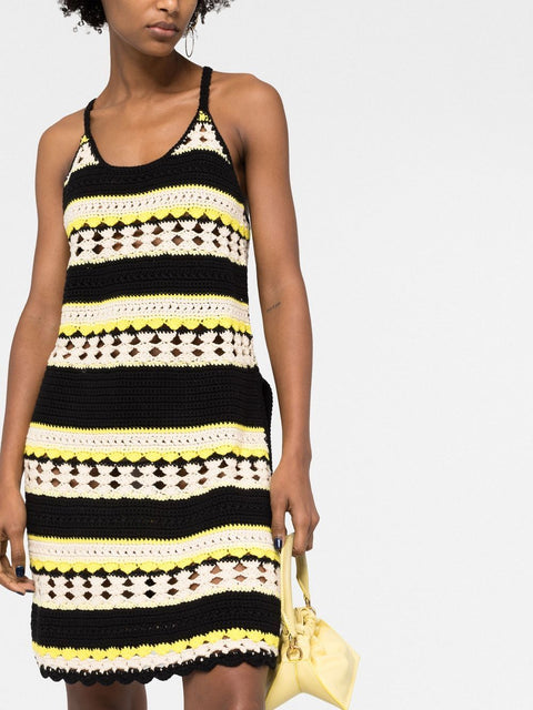 Ganni Ganni striped open-knit minidress