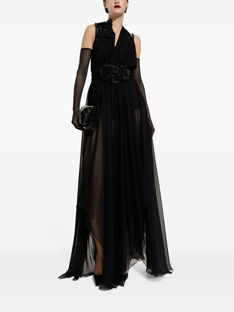 Dolce & Gabbana Dolce & Gabbana Long silk chiffon dress with floral appliqué