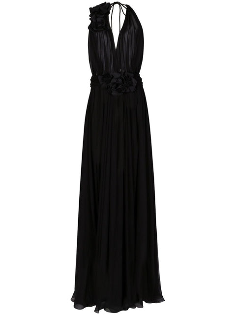 Dolce & Gabbana Dolce & Gabbana Long silk chiffon dress with floral appliqué