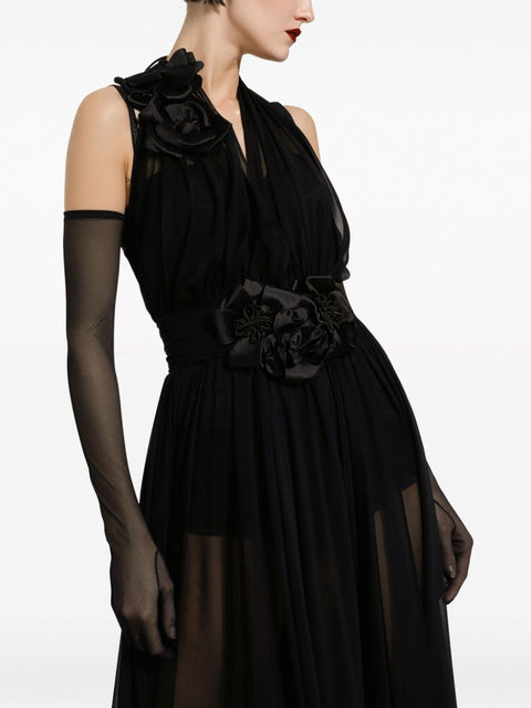 Dolce & Gabbana Dolce & Gabbana Long silk chiffon dress with floral appliqué