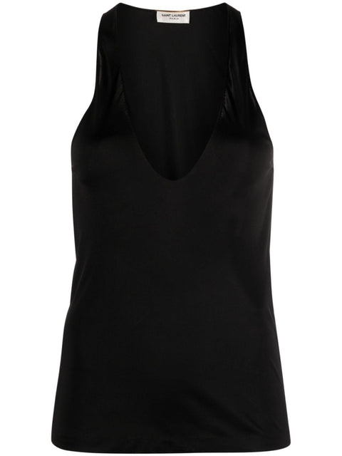 Saint Laurent Saint Laurent plunging satin tank top