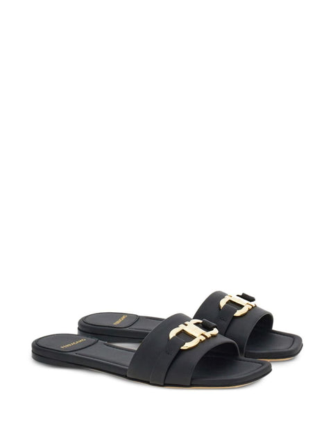 Ferragamo Ferragamo Gancini-plaque leather slides