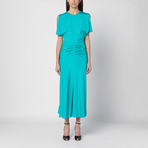 Victoria Beckham Victoria Beckham Peacock-coloured midi dress with ruffle