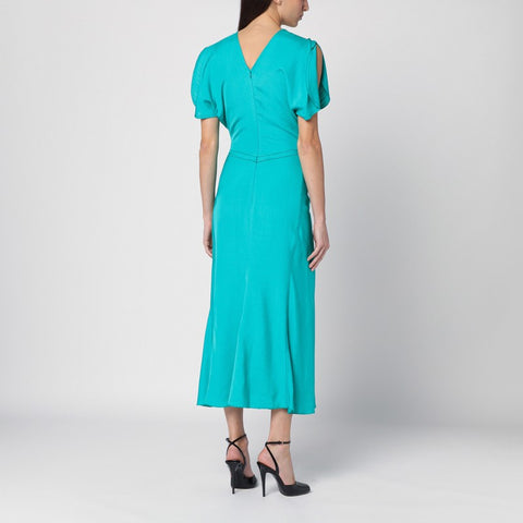 Victoria Beckham Victoria Beckham Peacock-coloured midi dress with ruffle
