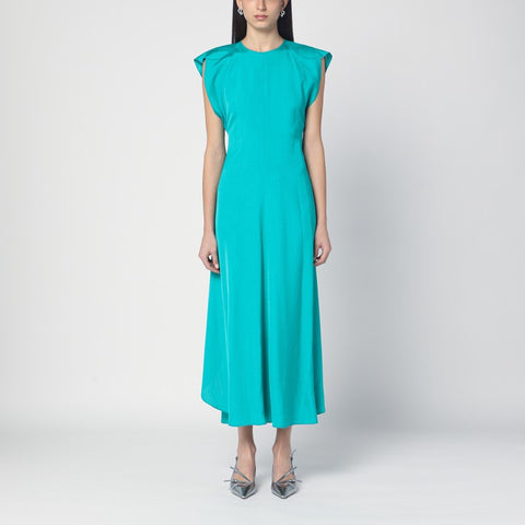 Victoria Beckham Victoria Beckham Peacock colour midi dress with hooded sleeves