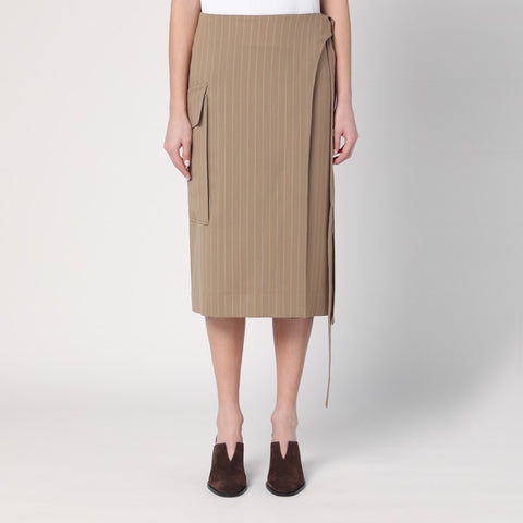 Victoria Beckham Victoria Beckham Sand-coloured pinstriped wrap skirt