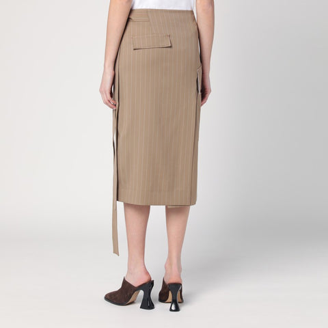 Victoria Beckham Victoria Beckham Sand-coloured pinstriped wrap skirt