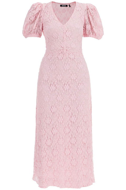 Rotate Rotate pink lace midi dress with puff sleeves