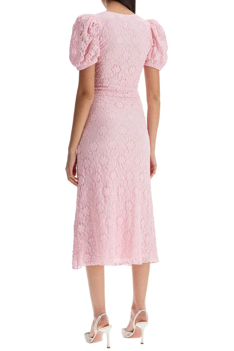 Rotate Rotate pink lace midi dress with puff sleeves