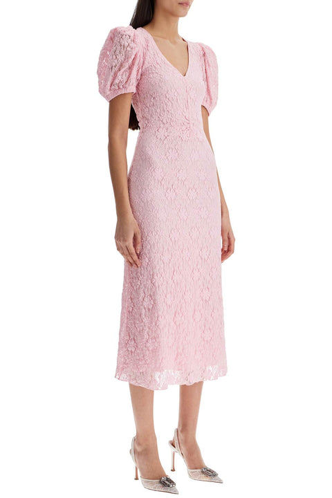 Rotate Rotate pink lace midi dress with puff sleeves