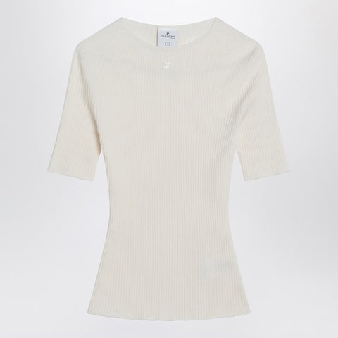 Courreges Courreges Courrèges White ribbed sweater in cotton and wool
