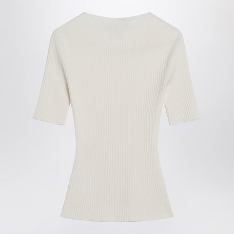 Courreges Courreges Courrèges White ribbed sweater in cotton and wool