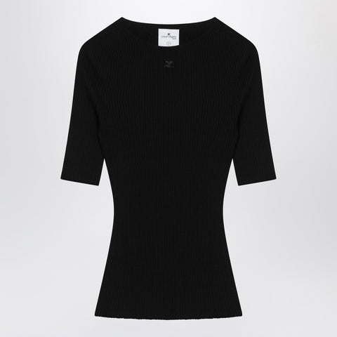 Courreges Courreges Courrèges Black ribbed sweater in cotton and wool