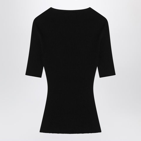 Courreges Courreges Courrèges Black ribbed sweater in cotton and wool