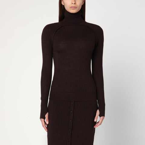 Victoria Beckham Victoria Beckham Brown turtleneck sweater in wool