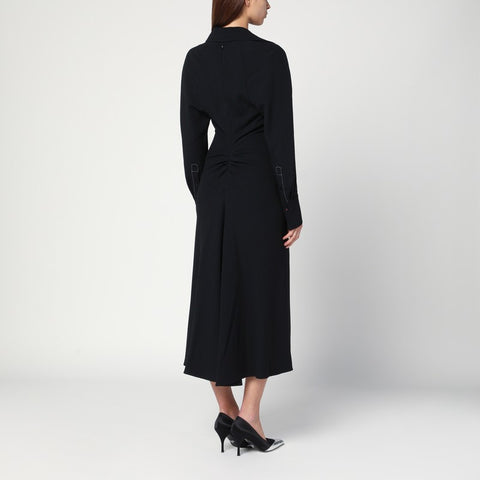Victoria Beckham Victoria Beckham Black satin shirt dress midi