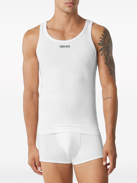 Versace Versace Logo-Embroidered Ribbed Stretch-Cotton Jersey Tank Top