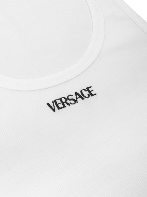 Versace Versace Logo-Embroidered Ribbed Stretch-Cotton Jersey Tank Top