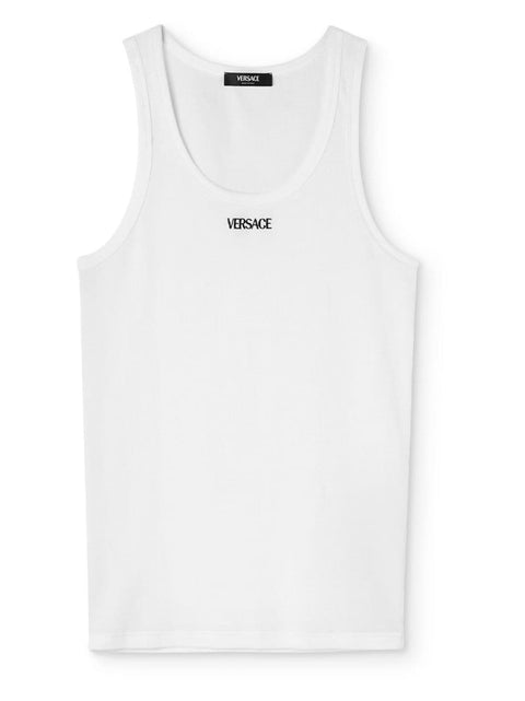 Versace Versace Logo-Embroidered Ribbed Stretch-Cotton Jersey Tank Top