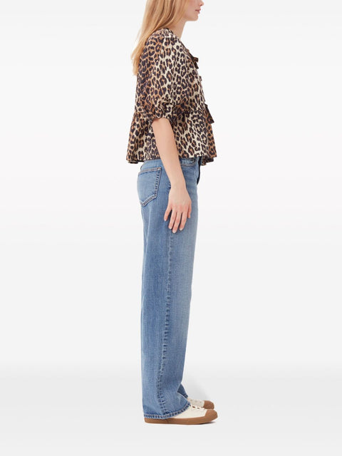 Ganni Ganni Leopard print cotton blouse