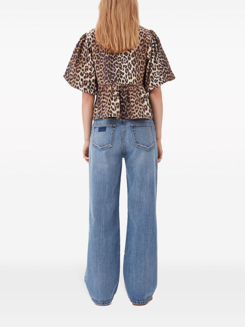 Ganni Ganni Leopard print cotton blouse