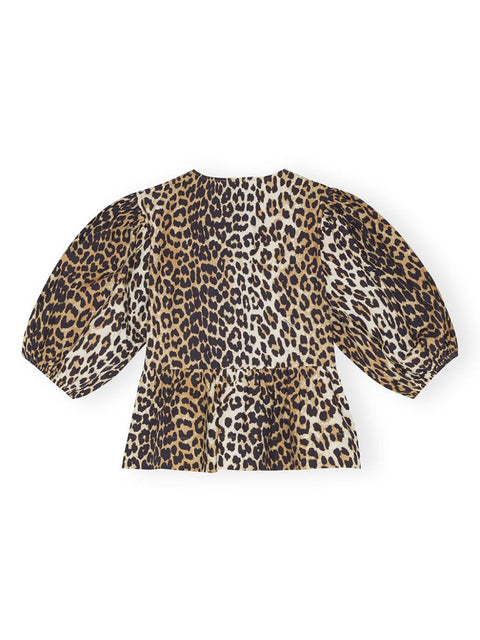 Ganni Ganni Leopard print cotton blouse
