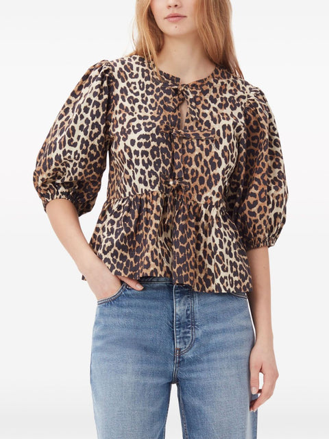 Ganni Ganni Leopard print cotton blouse