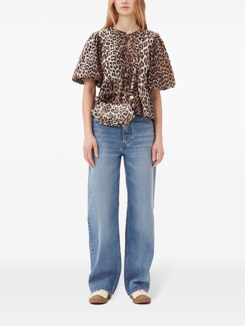 Ganni Ganni Leopard print cotton blouse
