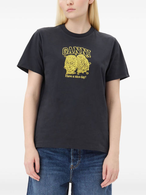 Ganni Ganni Basic Jersey Owls Relaxed T-shirt