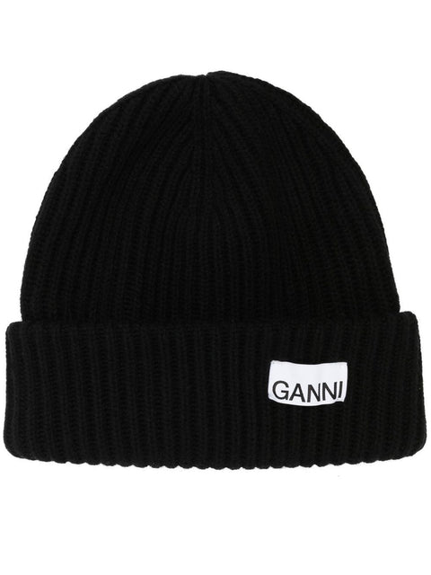 Ganni Ganni Oversized Wool Rib Knit Beanie