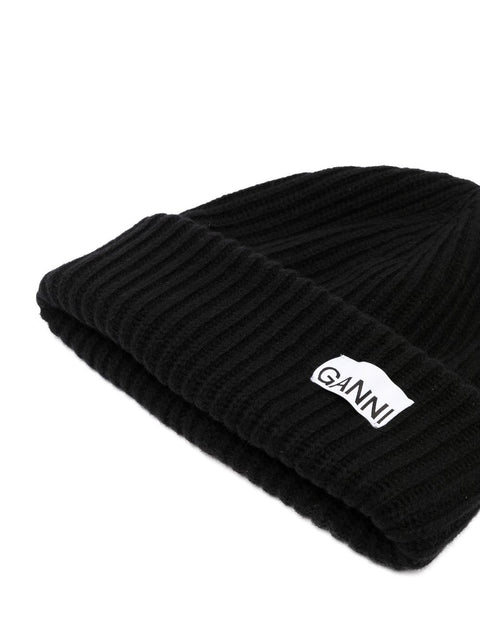 Ganni Ganni Oversized Wool Rib Knit Beanie