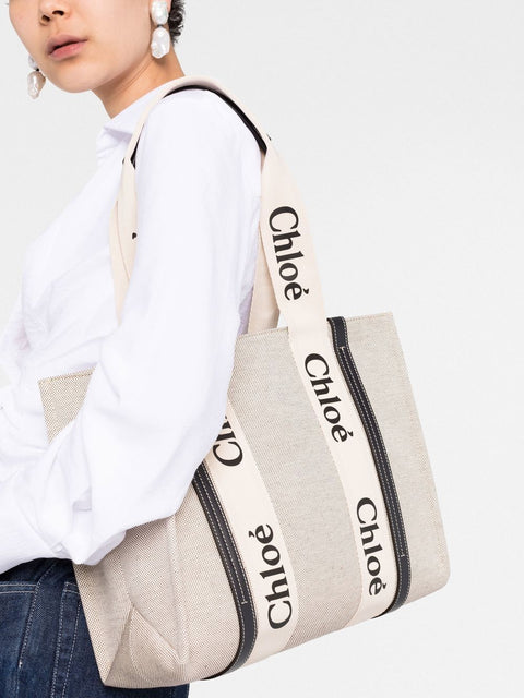 Chloè Chloè Chloé Woody logo-print tote bag