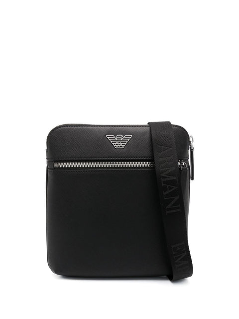 Emporio Armani Emporio Armani ASV regenerated Saffiano leather flat shoulder bag with eagle plate