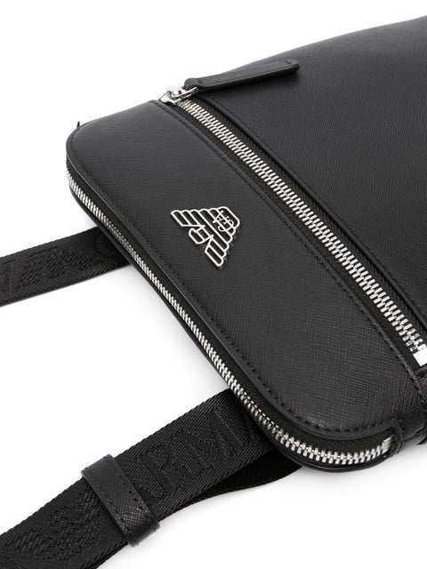 Emporio Armani Emporio Armani ASV regenerated Saffiano leather flat shoulder bag with eagle plate