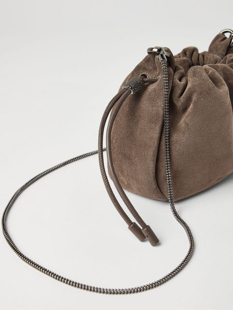 Brunello Cucinelli Brunello Cucinelli Mellow mini bucket bag in suede with precious chain