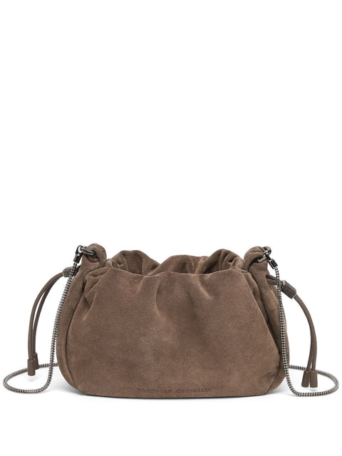 Brunello Cucinelli Brunello Cucinelli Mellow mini bucket bag in suede with precious chain
