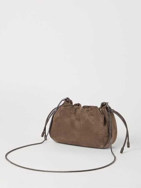 Brunello Cucinelli Brunello Cucinelli Mellow mini bucket bag in suede with precious chain