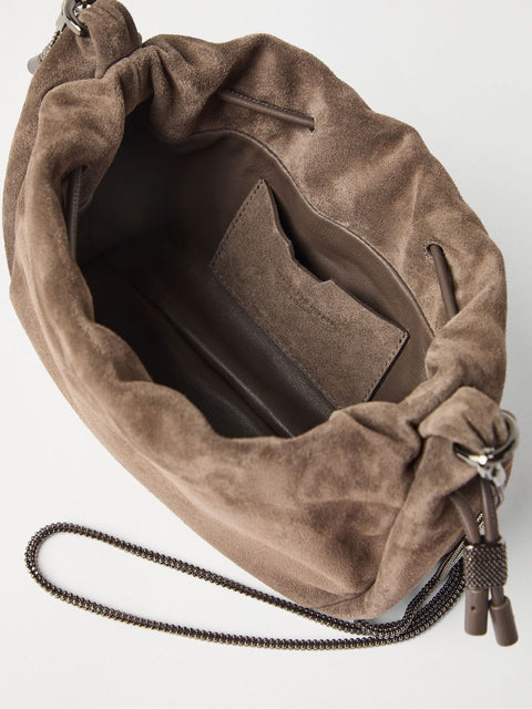 Brunello Cucinelli Brunello Cucinelli Mellow mini bucket bag in suede with precious chain