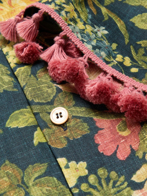 Valentino Valentino linen blend bowling shirt with Apres l'hiver print