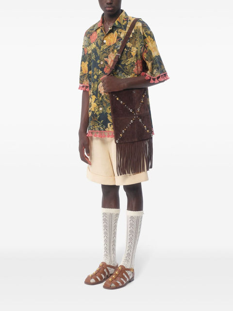 Valentino Valentino linen blend bowling shirt with Apres l'hiver print