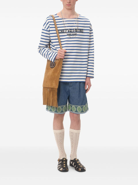 Valentino Valentino denim bermuda shorts with jacquard hem