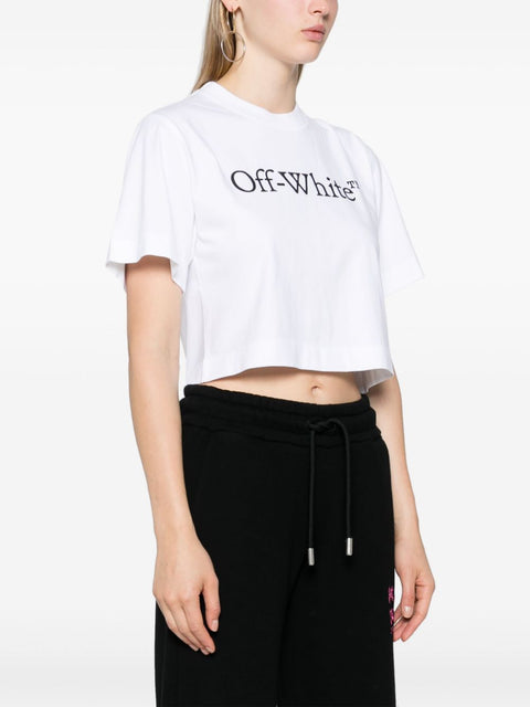 Off White Off White Bookish logo-print cropped T-shirt