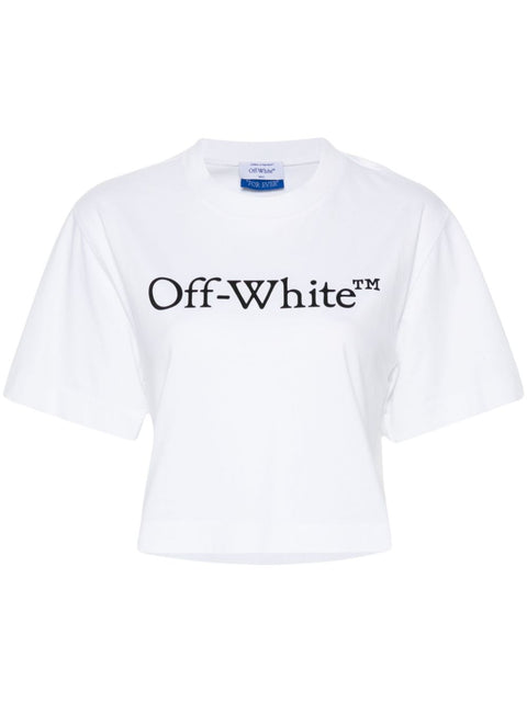 Off White Off White Bookish logo-print cropped T-shirt