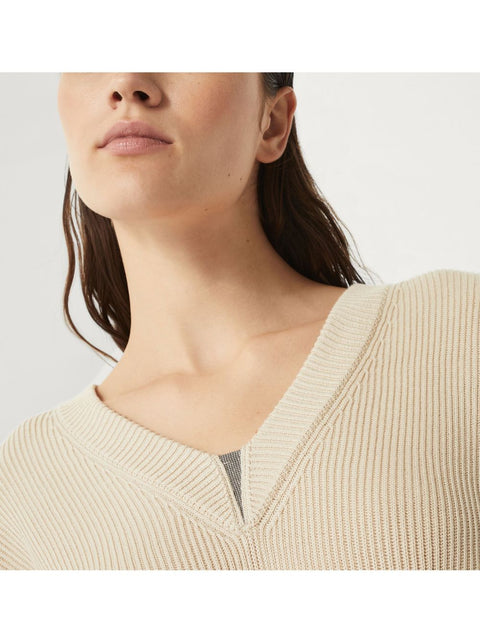 Brunello Cucinelli Brunello Cucinelli cotton english rib sweater with shiny detail