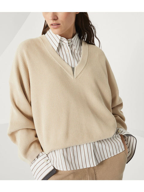 Brunello Cucinelli Brunello Cucinelli cotton english rib sweater with shiny detail